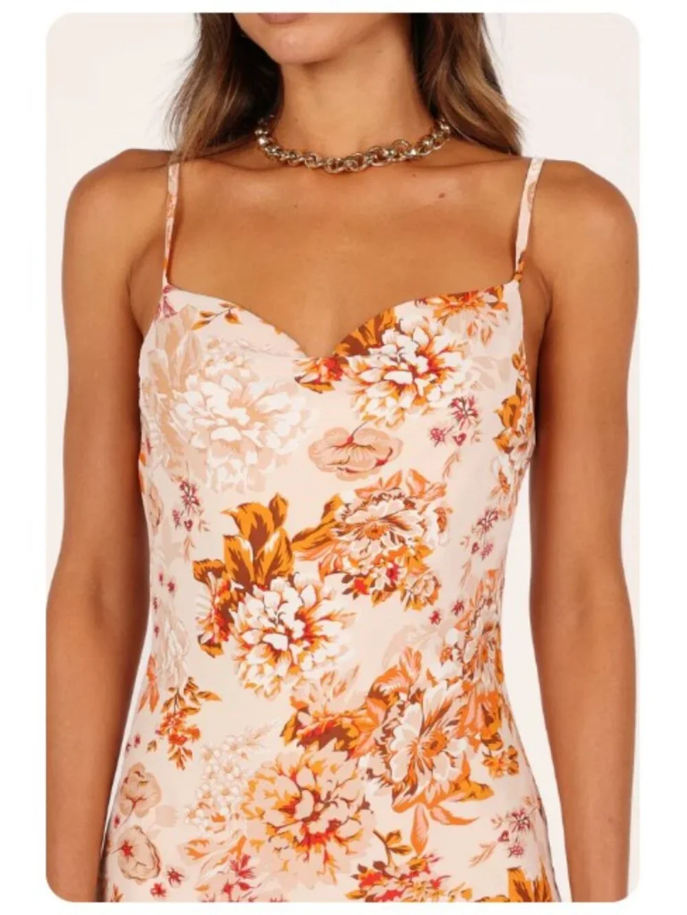NWT Petal & Pup Yelena Satin Floral Spaghetti Strap Cowl Neck Maxi Dress sz US 8 - Picture 5 of 12